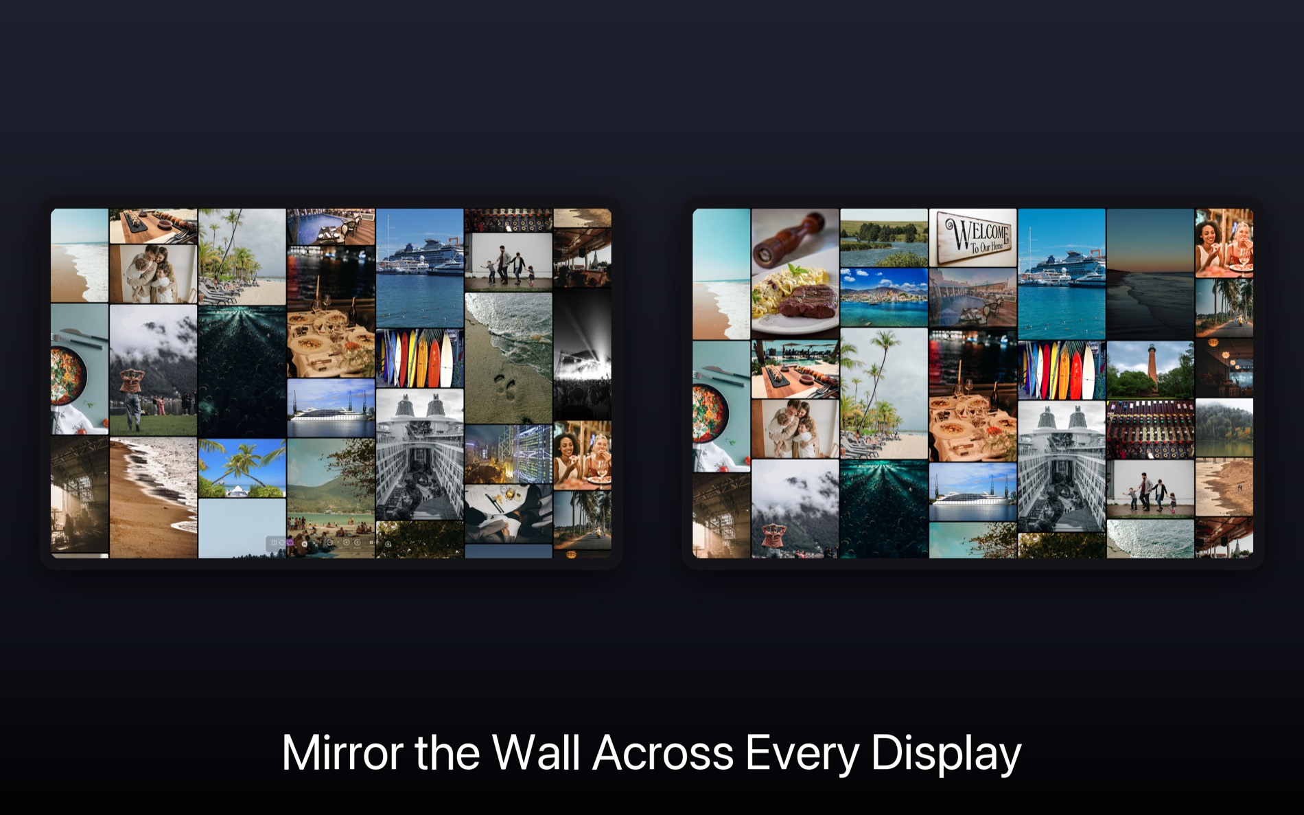 A photo collage mirrored across two displays